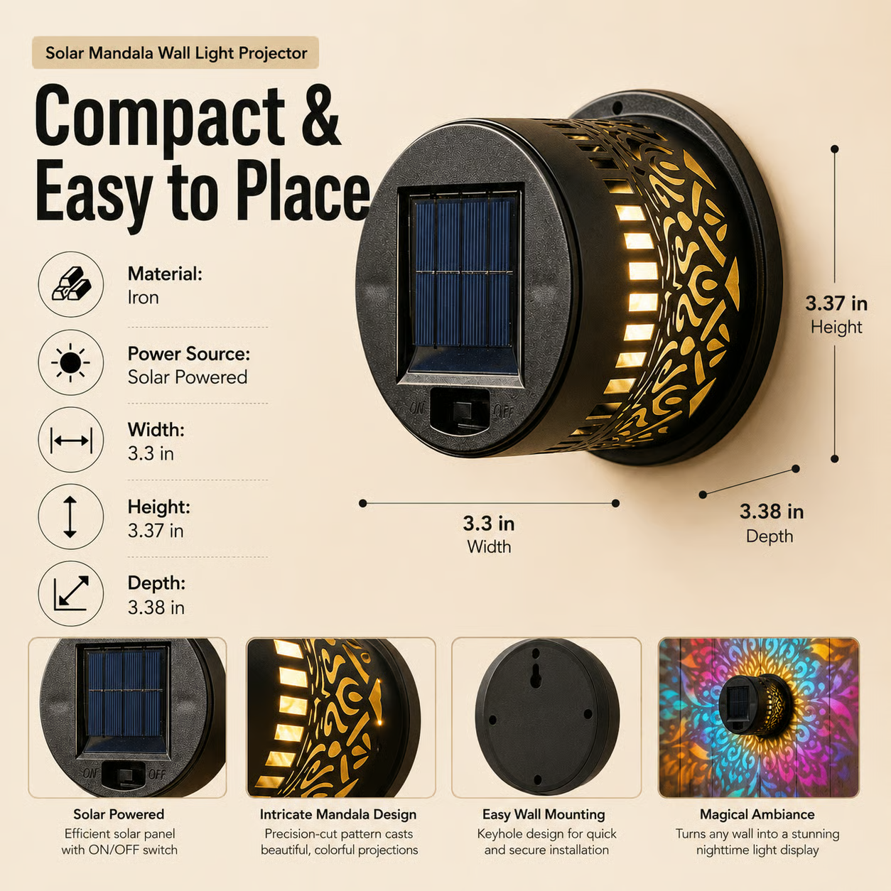 65K+ SOLD!✨-Solar Mandala Wall Light | Outdoor Garden Fence Projector Lamp 🪐🌌-Finds