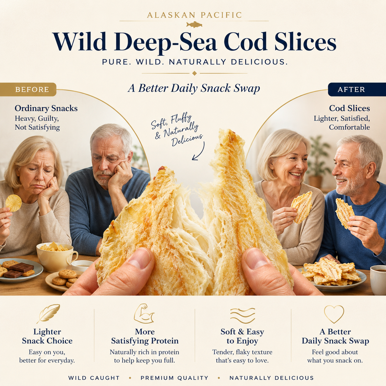 🐟 Wild-Caught Alaska Cod Slices™ | Premium High-Protein Seafood Snack | Soft, Tender & Delicious-TOP1