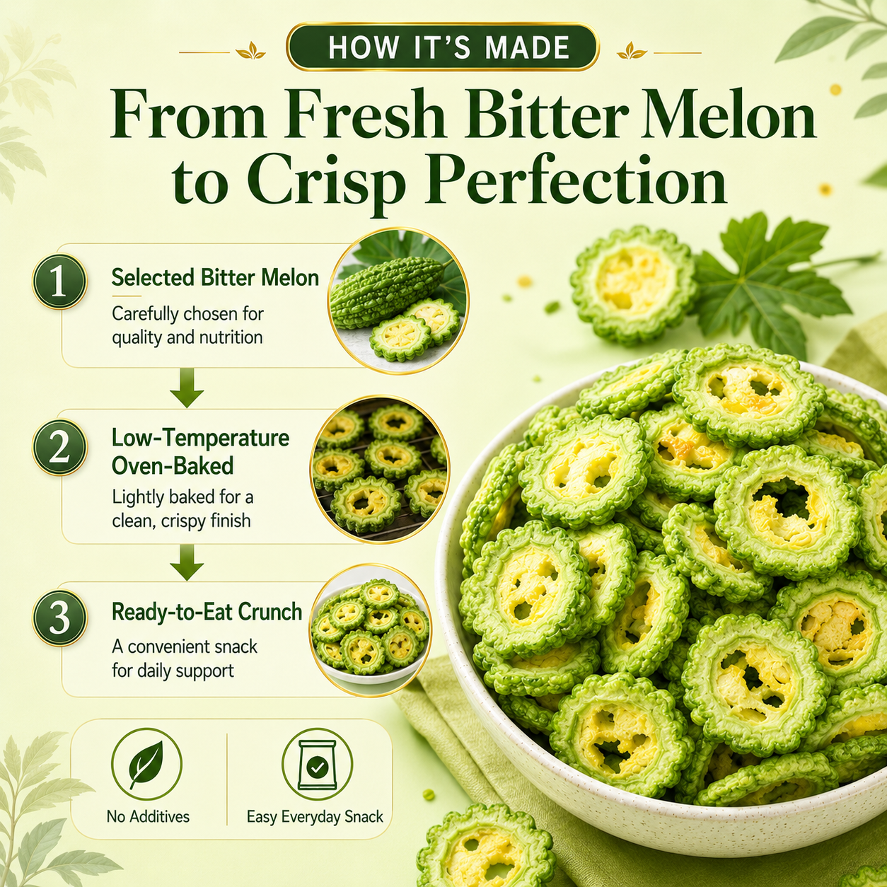 🥒 Oven-Baked Bitter Melon Chips [Non-Fried] — Pure Natural Low-Carb Snack for Blood Sugar Support & Satiety -TOP1