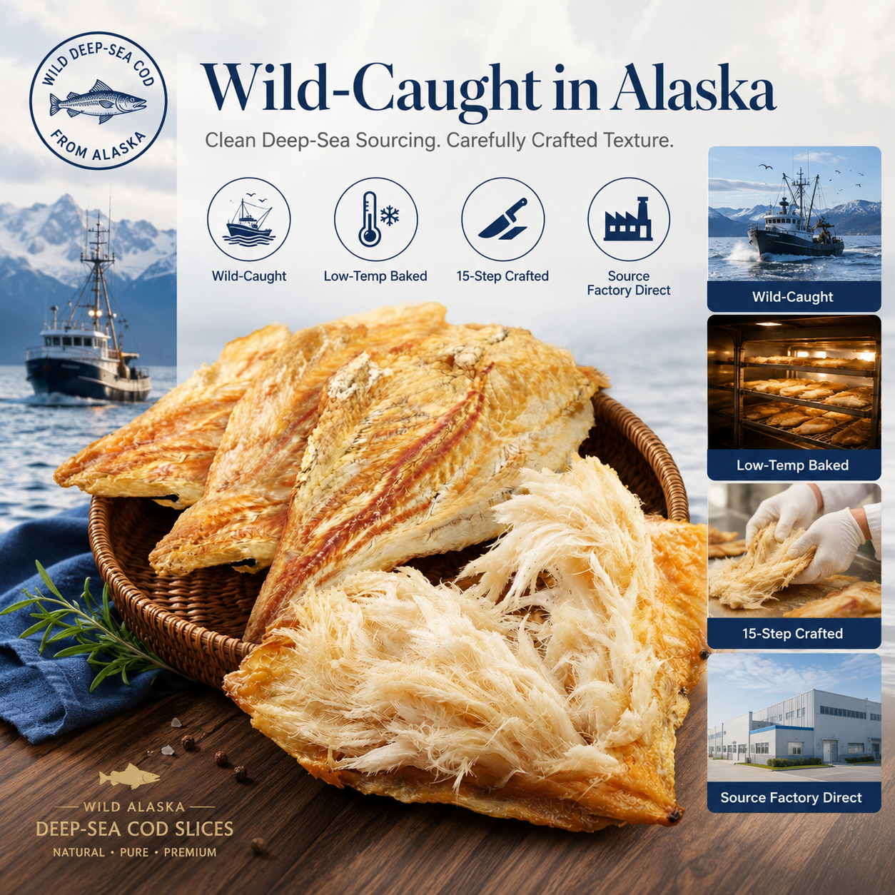 🐟 Wild-Caught Alaska Cod Slices™ | Premium High-Protein Seafood Snack | Soft, Tender & Delicious-TOP1