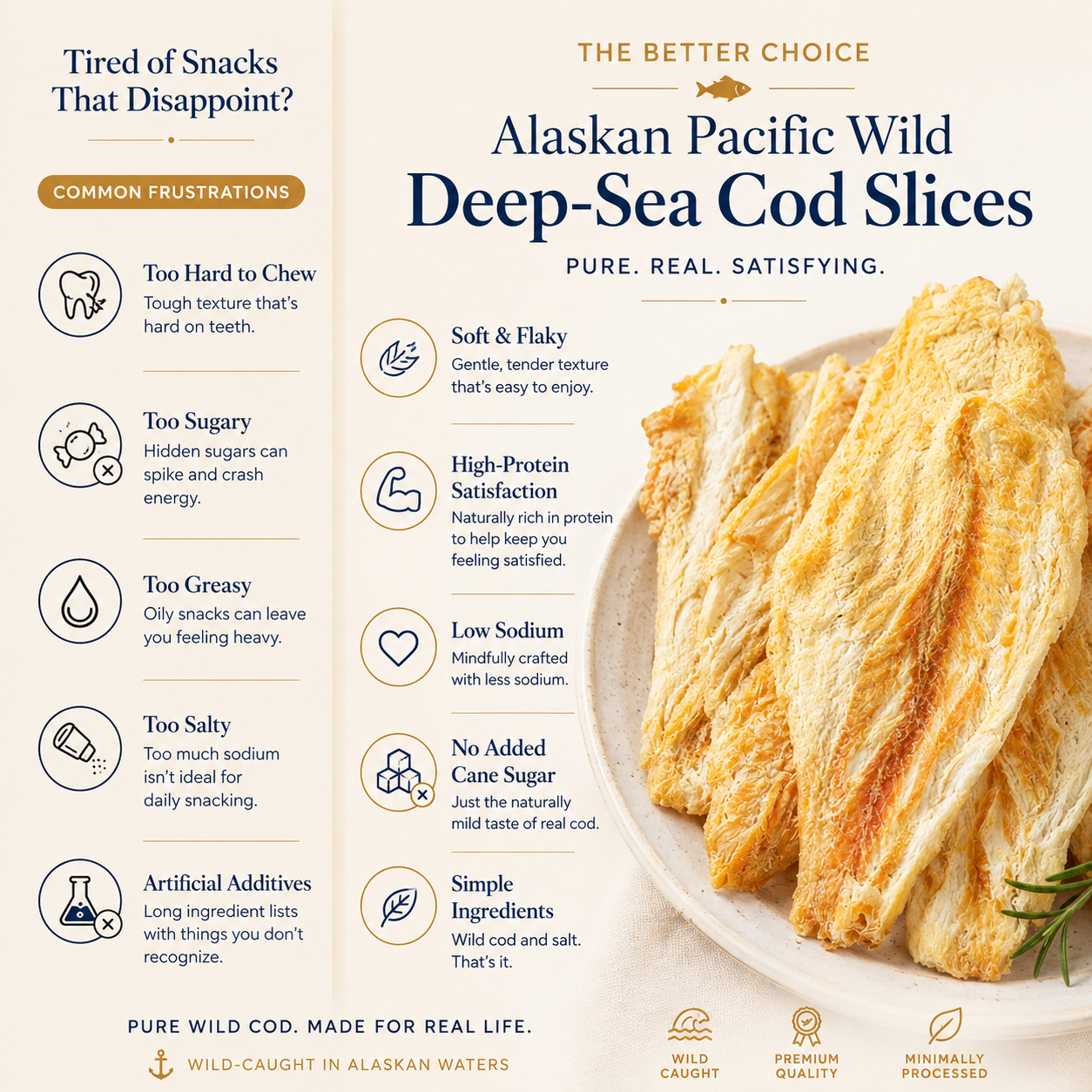 🐟 Wild-Caught Alaska Cod Slices™ | Premium High-Protein Seafood Snack | Soft, Tender & Delicious-TOP1