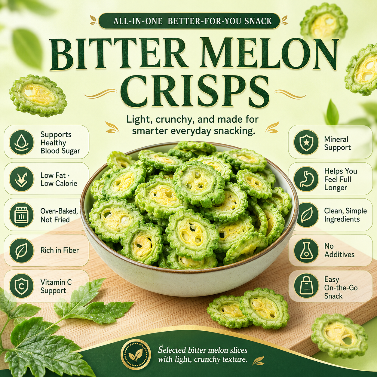 🥒 Oven-Baked Bitter Melon Chips [Non-Fried] — Pure Natural Low-Carb Snack for Blood Sugar Support & Satiety -TOP1