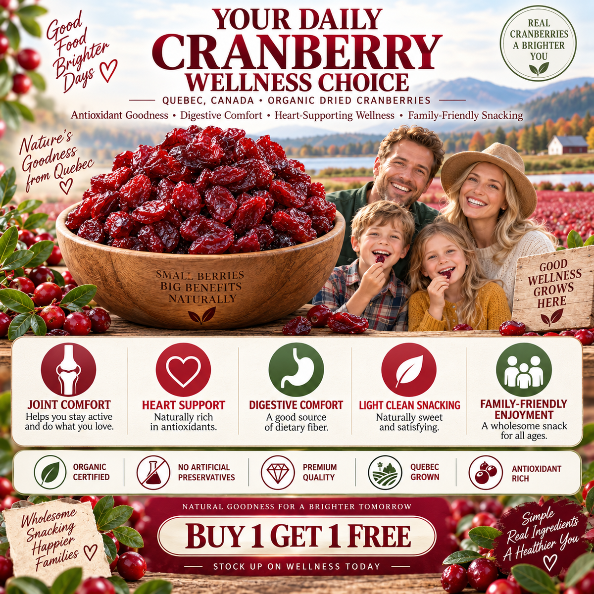 Premium Canadian Organic Wild Dried Cranberries – Antioxidant Superfood Snack 🇨🇦-Finds