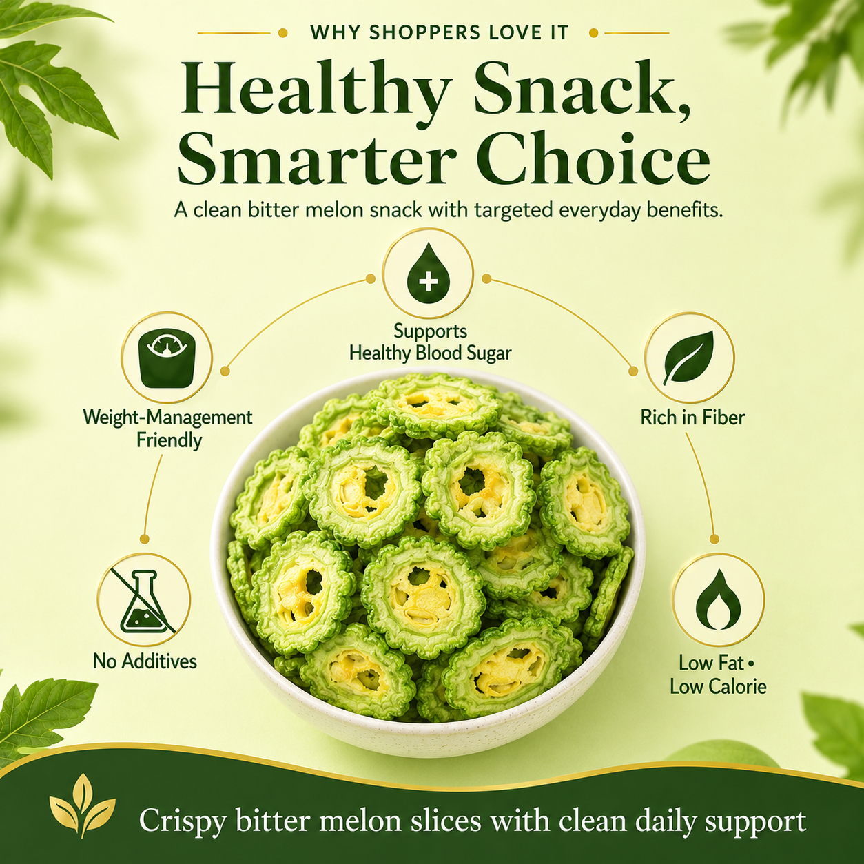 🥒 Oven-Baked Bitter Melon Chips [Non-Fried] — Pure Natural Low-Carb Snack for Blood Sugar Support & Satiety -TOP1