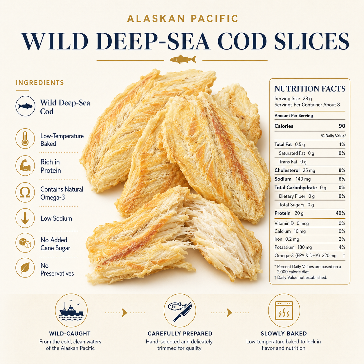 🐟 Wild-Caught Alaska Cod Slices™ | Premium High-Protein Seafood Snack | Soft, Tender & Delicious-TOP1