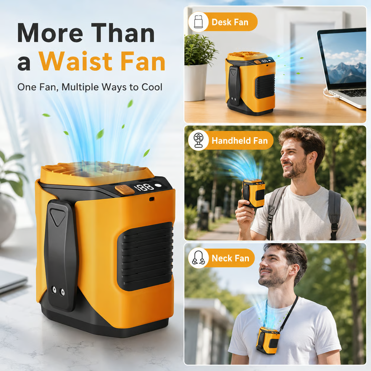 🔧 4-in-1 Portable Waist Fan - Hands-Free Cooling, 10 Speeds, 6000mAh Battery for Work & Outdoor!-Finds