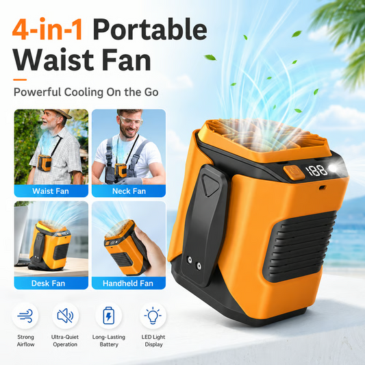 🔧 4-in-1 Portable Waist Fan - Hands-Free Cooling, 10 Speeds, 6000mAh Battery for Work & Outdoor!-Finds